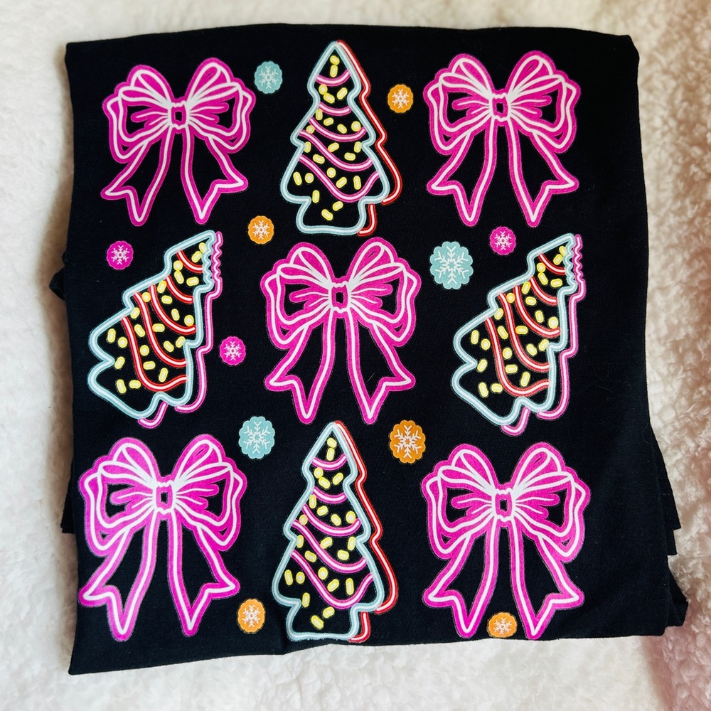 Festive Black T-Shirt  with Neon Holiday Designs